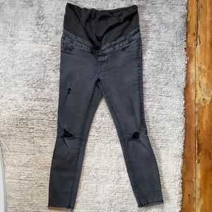 Maternity Black Distressed Skinny Jeans Full Panel